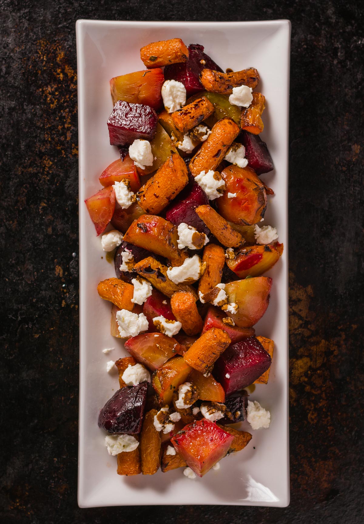 Flavorful Roasted Beets & Carrots with Goat Cheese & Balsamic Glaze